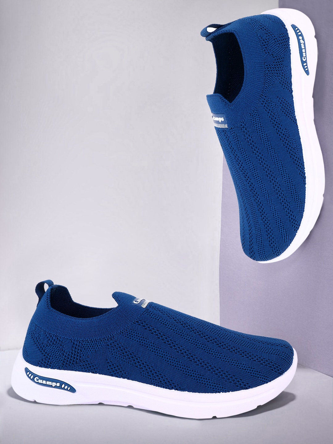 

Champs Women Woven Design Lightweight Mesh Contrast Sole Slip-On Sneakers, Turquoise blue