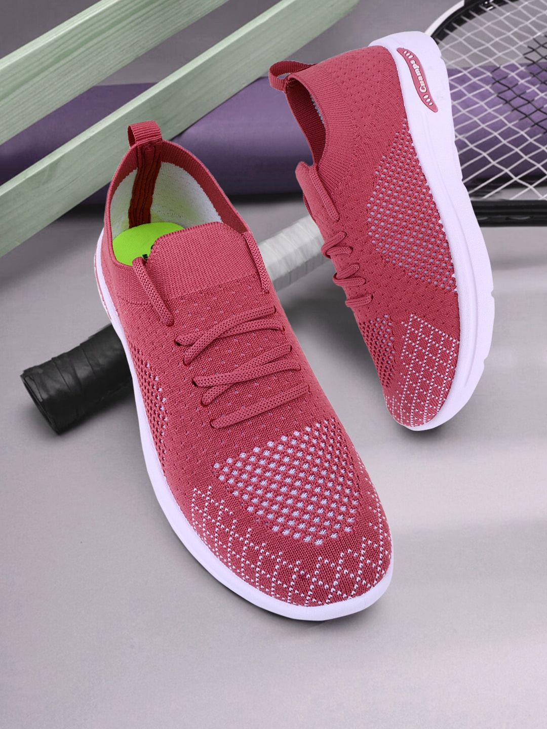 

Champs Women Woven Design Lightweight Mesh Contrast Sole Sneakers, Coral