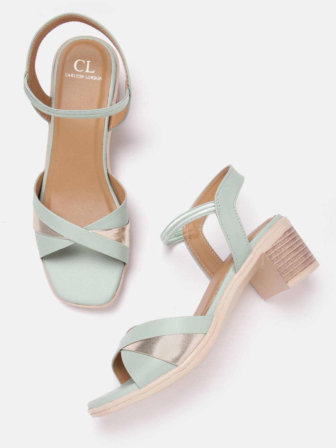 

Carlton London Women Colourblocked Cross Straps Block Heels, Green