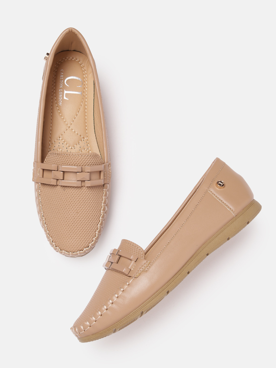 

Carlton London Women Textured Horsebit Loafers, Beige