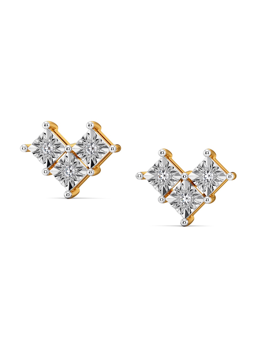 

MELORRA Rhomb N Razzle Diamond-Studded Rhodium-Plated 18KT Gold Studs Earrings- 1.56 gm