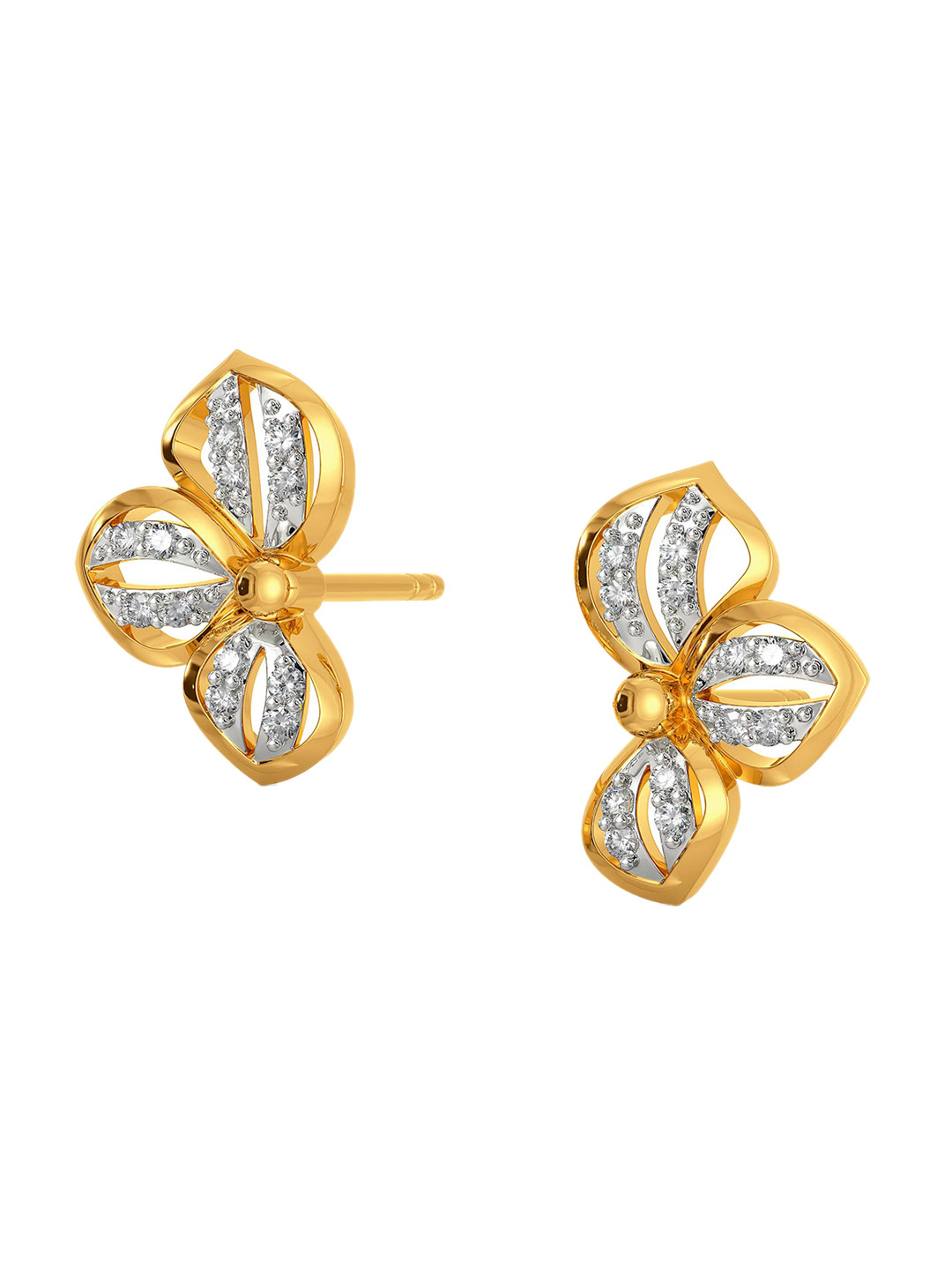 

MELORRA A Petal Place Diamond-Studded Rhodium-Plated 18KT Gold Stud Earrings-2.65gm
