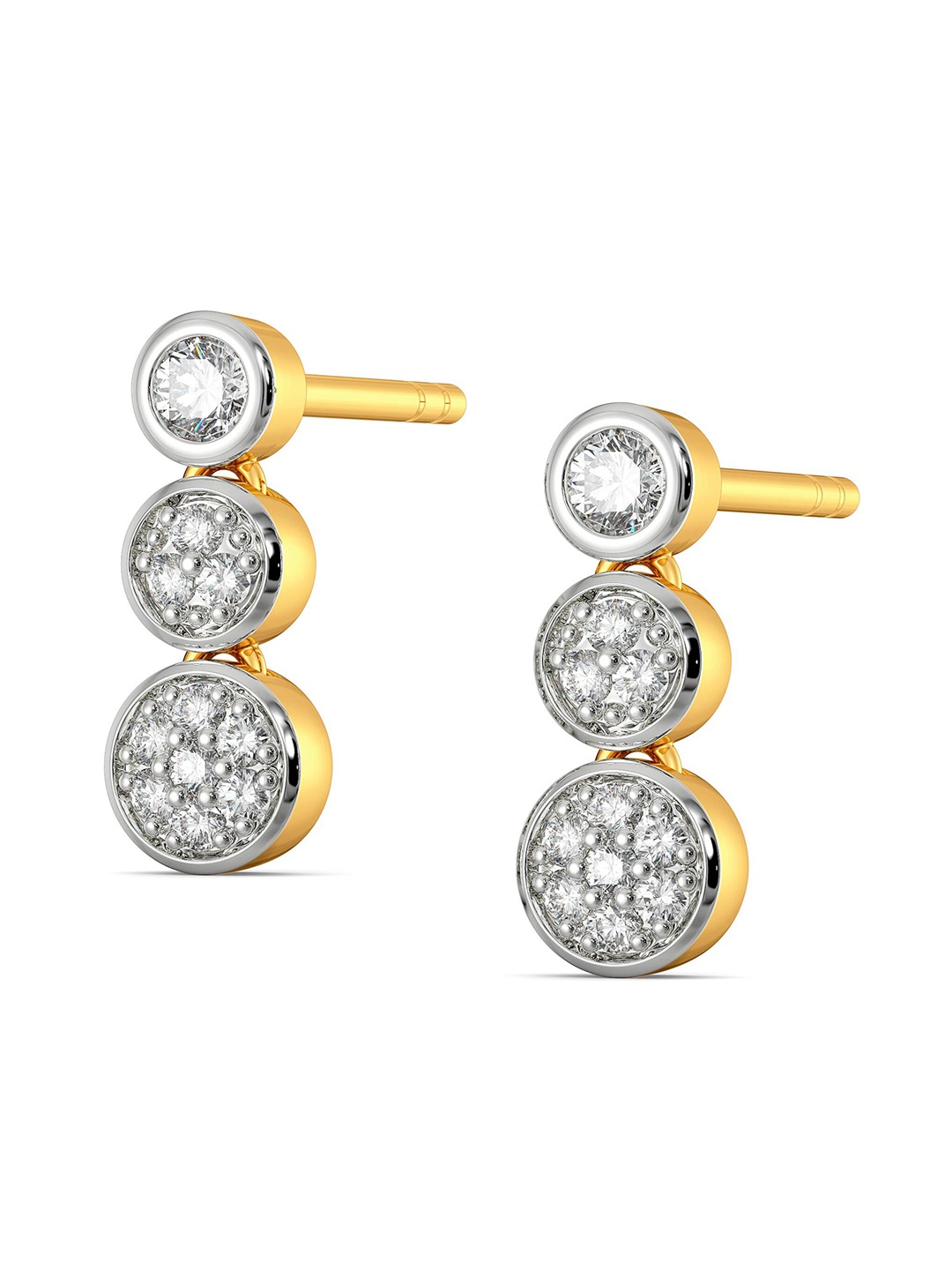 

MELORRA Trio Talk Rhodium-Plated Diamond-Studded 18KT Gold Drop Earrings-1.91gm