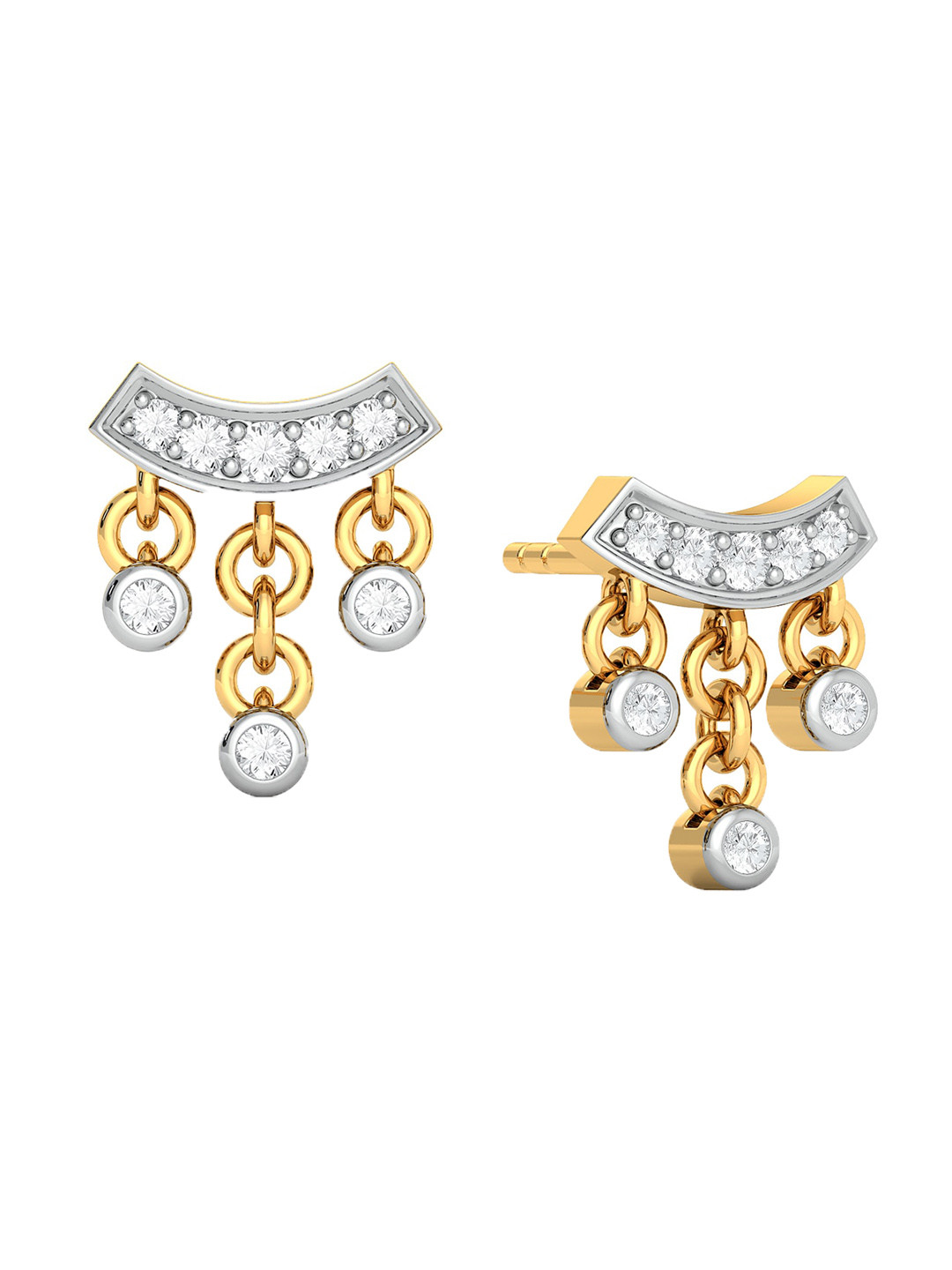 

MELORRA Dingle Dangle Diamond-Studded Rhodium-Plated 18KT Gold Stud Earrings-2.1gm