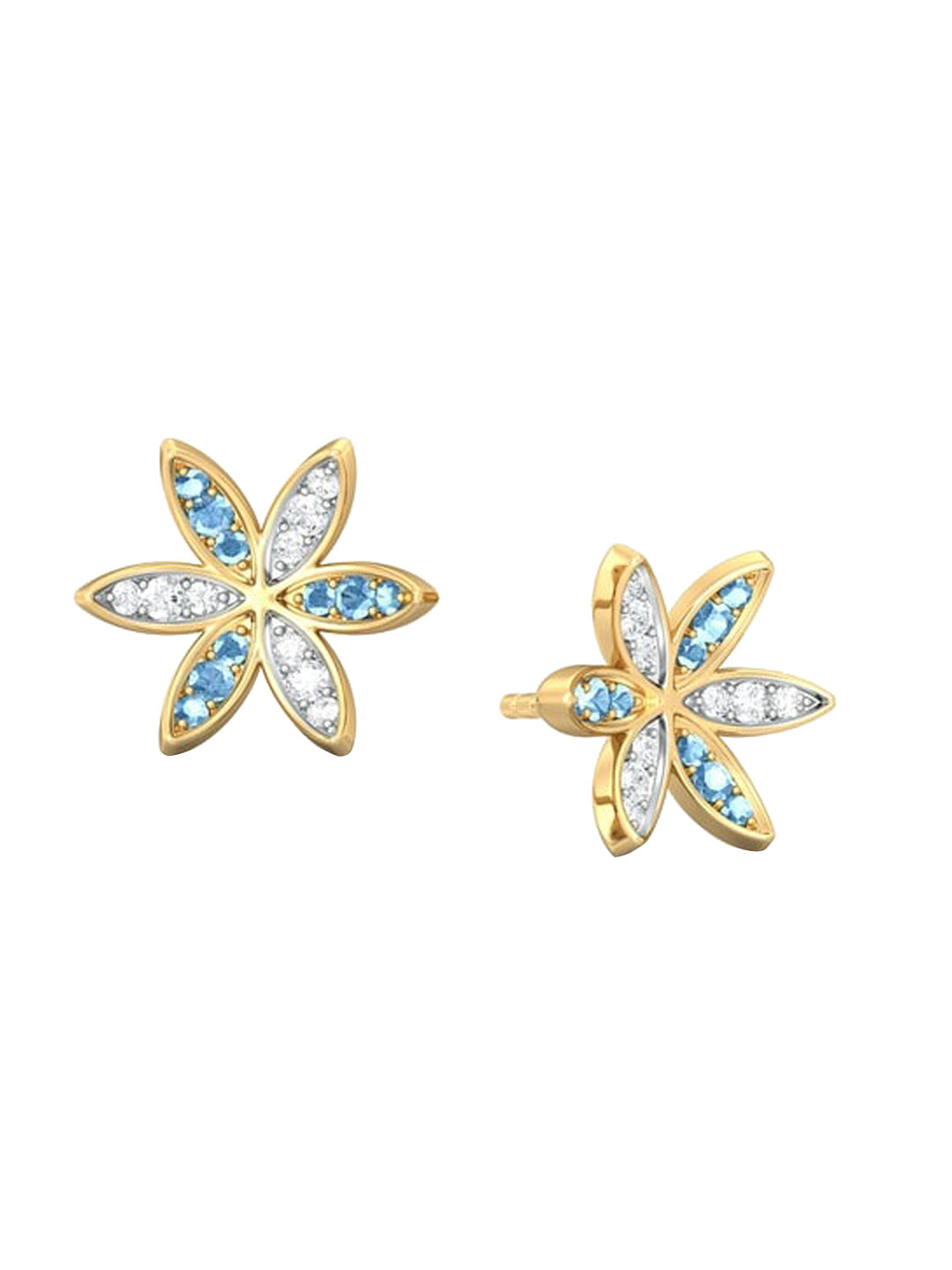 

MELORRA Flower Rush Diamond-Studded Rhodium-Plated 18KT Gold Stud Earrings-2.44gm