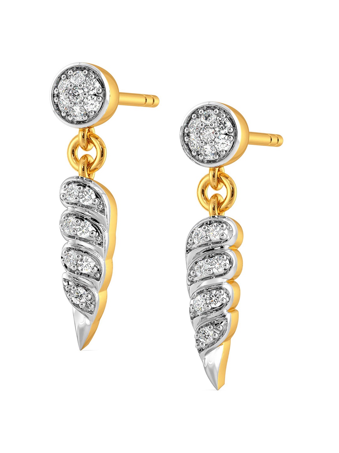 

MELORRA Song of the Shell Diamond-Studded Rhodium-Plated 18KT Gold Drop Earrings-2.88gm