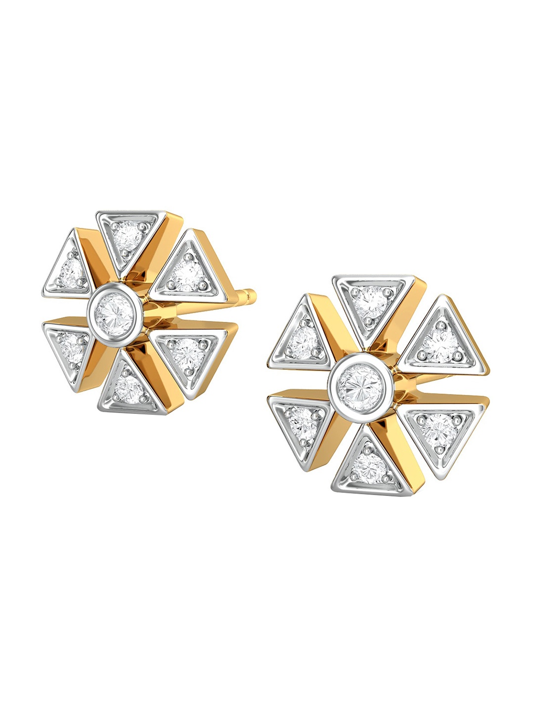 

MELORRA Flaunt Floret Diamond-Studded Rhodium-Plated 18KT Gold Studs Earrings- 3.6 gm