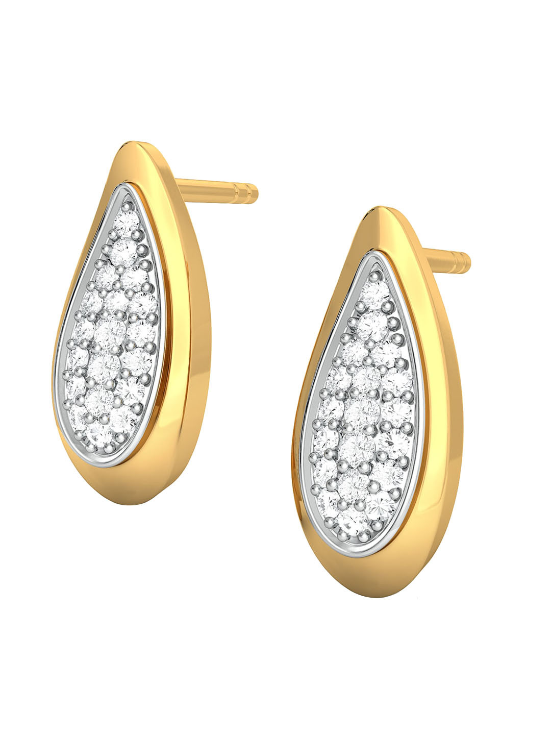 

MELORRA Pop Drop Diamond-Studded Rhodium-Plated 18KT Gold Stud Earrings-3.15gm