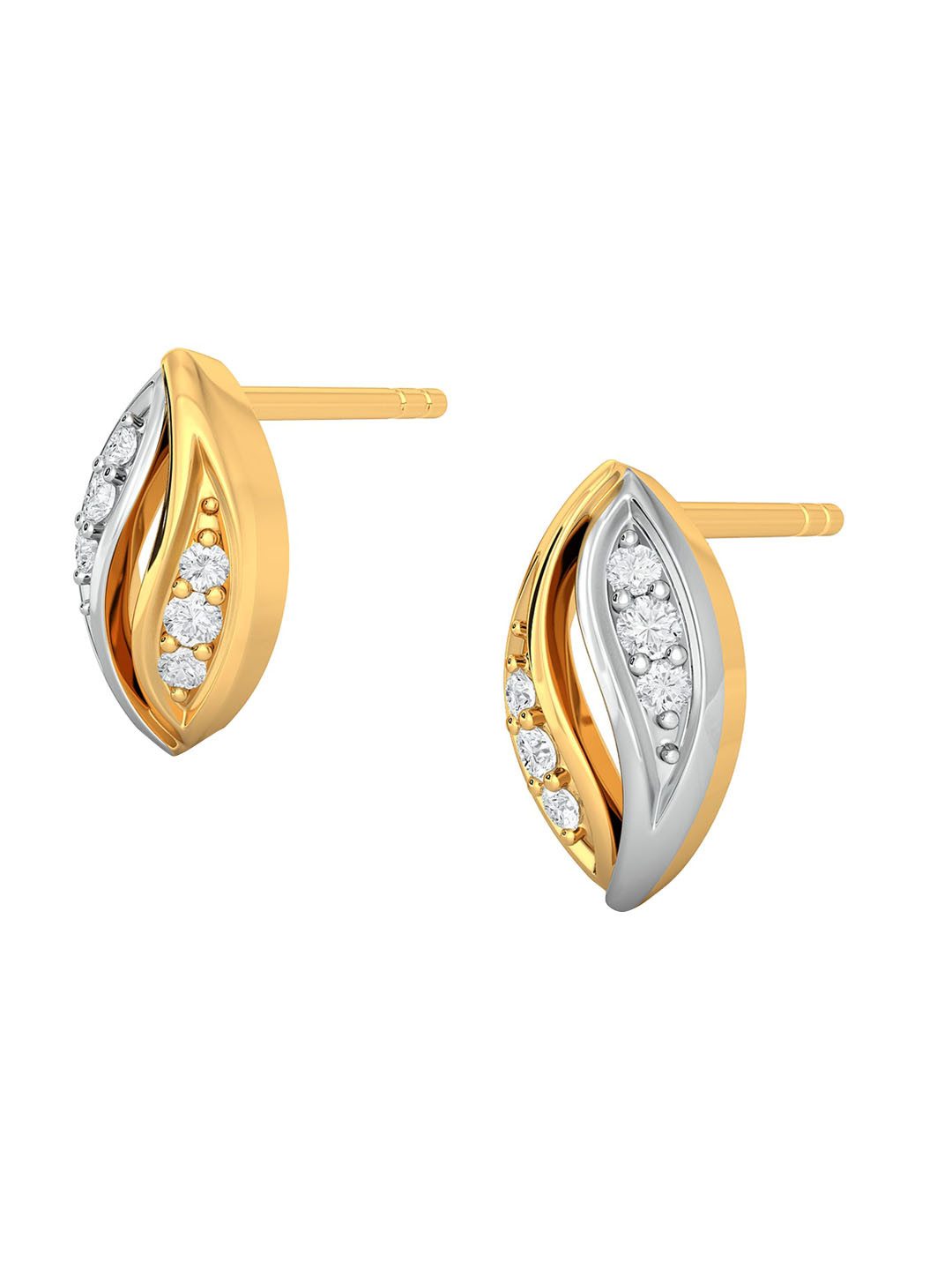 

MELORRA Bud Vizor Rhodium-Plated Diamond-Studded 18KT Gold Stud Earrings-1.78 gm
