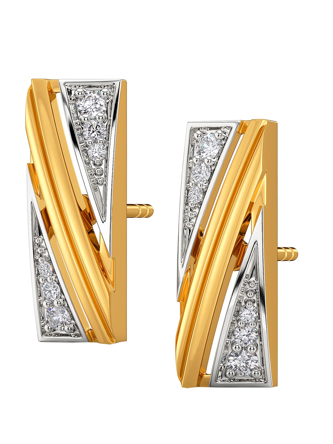 

MELORRA Poise Play Rhodium-Plated Diamond Studded 18KT Gold Stud Earrings-3.75gm