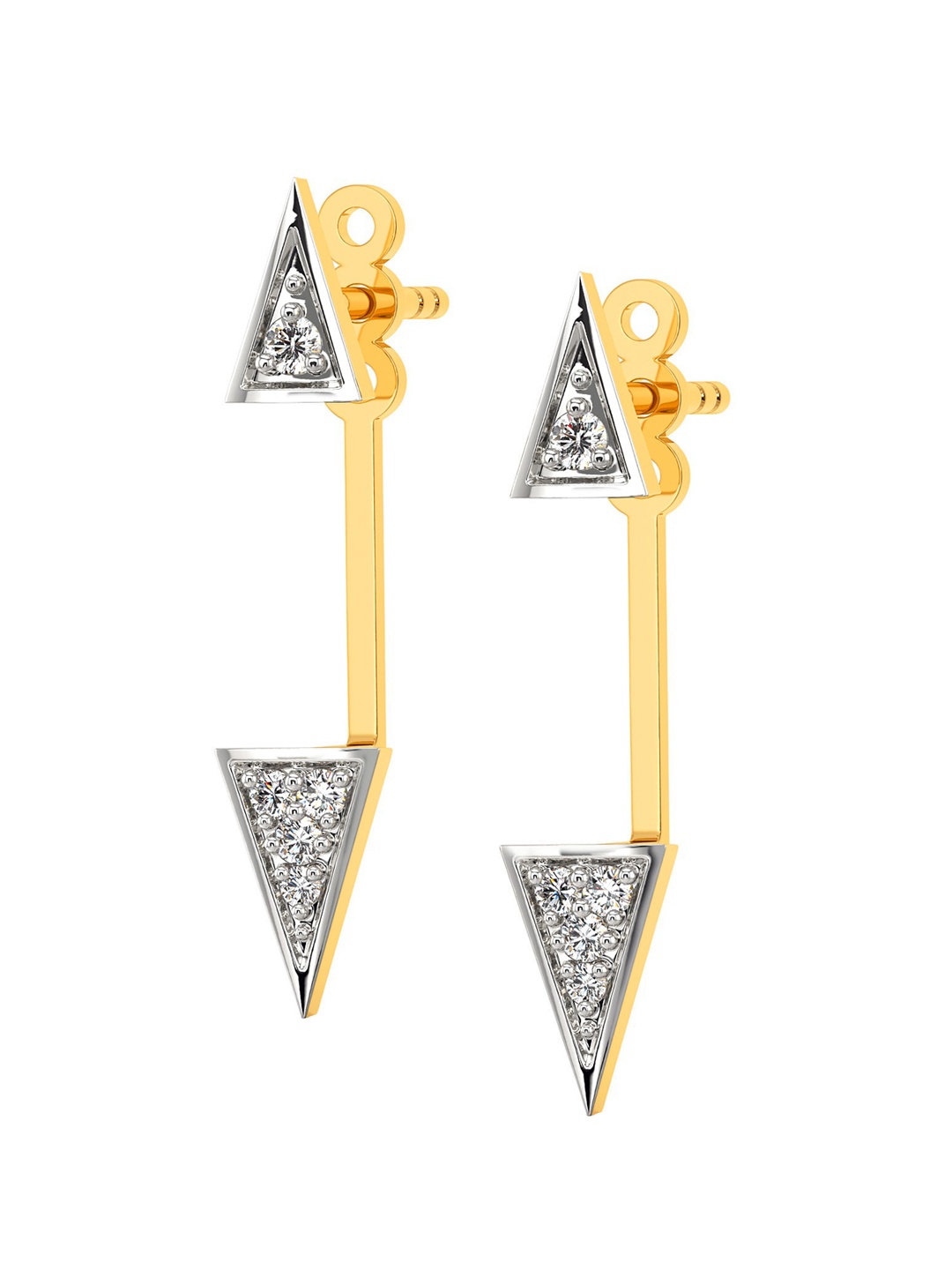 

MELORRA Power Triangle Rhodium-Plated Diamond-Studded 18KT Gold Stud Earrings- 2.05 gm