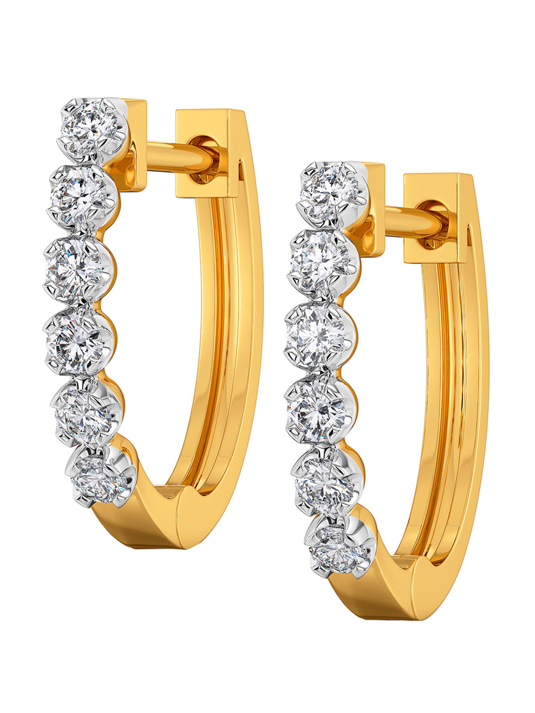 

MELORRA Linear Lane Rhodium-Plated 18KT Gold Diamond Hoop Earrings-2.3gm