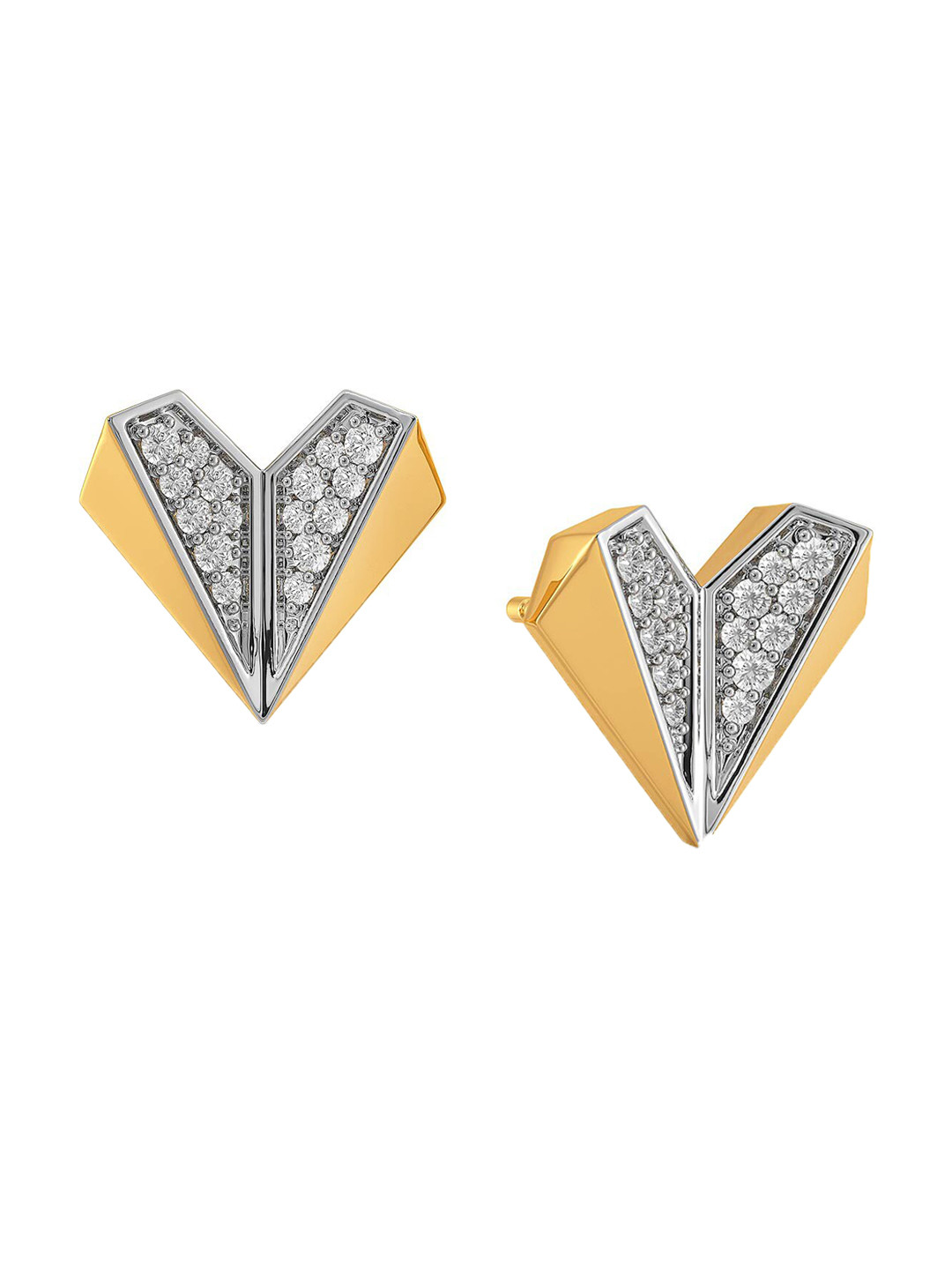 

Melorra Heart Mache Diamond-Studded Rhodium-Plated 18KT Gold Stud Earrings-3.16gm
