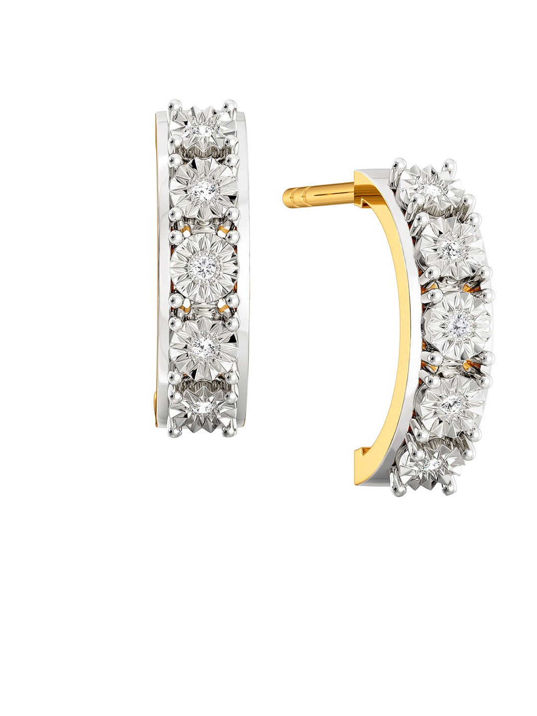 

MELORRA Flair Finesse Diamond-Studded Rhodium-Plated 18KT Gold Half Hoop Earrings- 2.91 gm