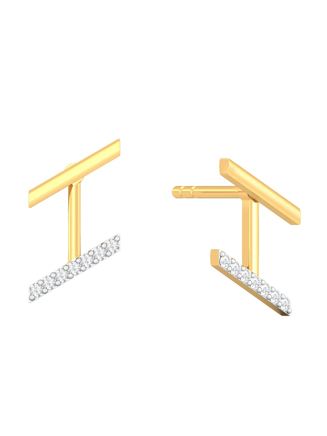 

MELORRA Doubliner Diamond-Studded Rhodium-Plated 18KT Gold Stud Earrings-1.58gm