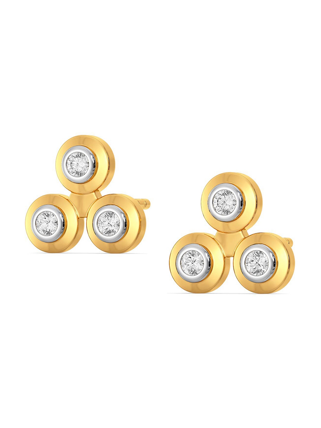 

MELORRA The Triple Step Diamond-Studded Rhodium-Plated 18KT Gold Stud Earrings-2.35gm