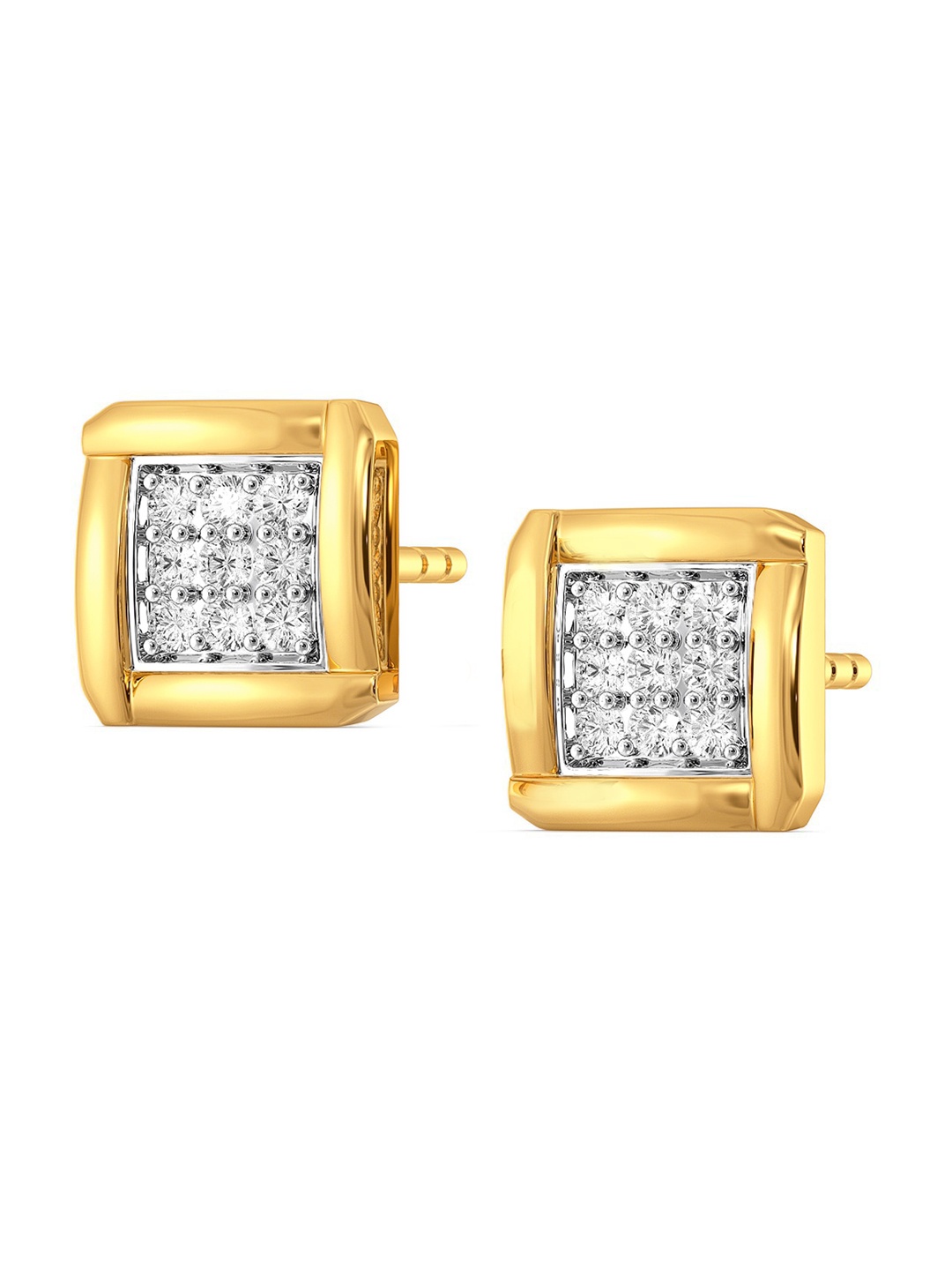 

MELORRA Square Up Diamond-Studded Rhodium-Plated 18KT Gold Stud Earrings-2.48gm