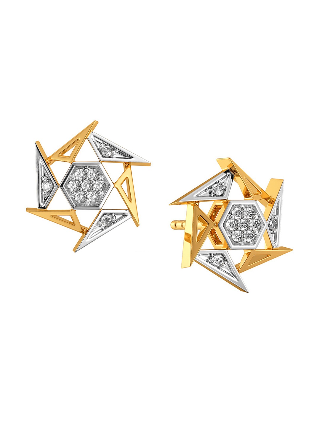 

MELORRA Prism Play Rhodium-Plating 18KT Gold Diamond Stud Earrings-2.7gm