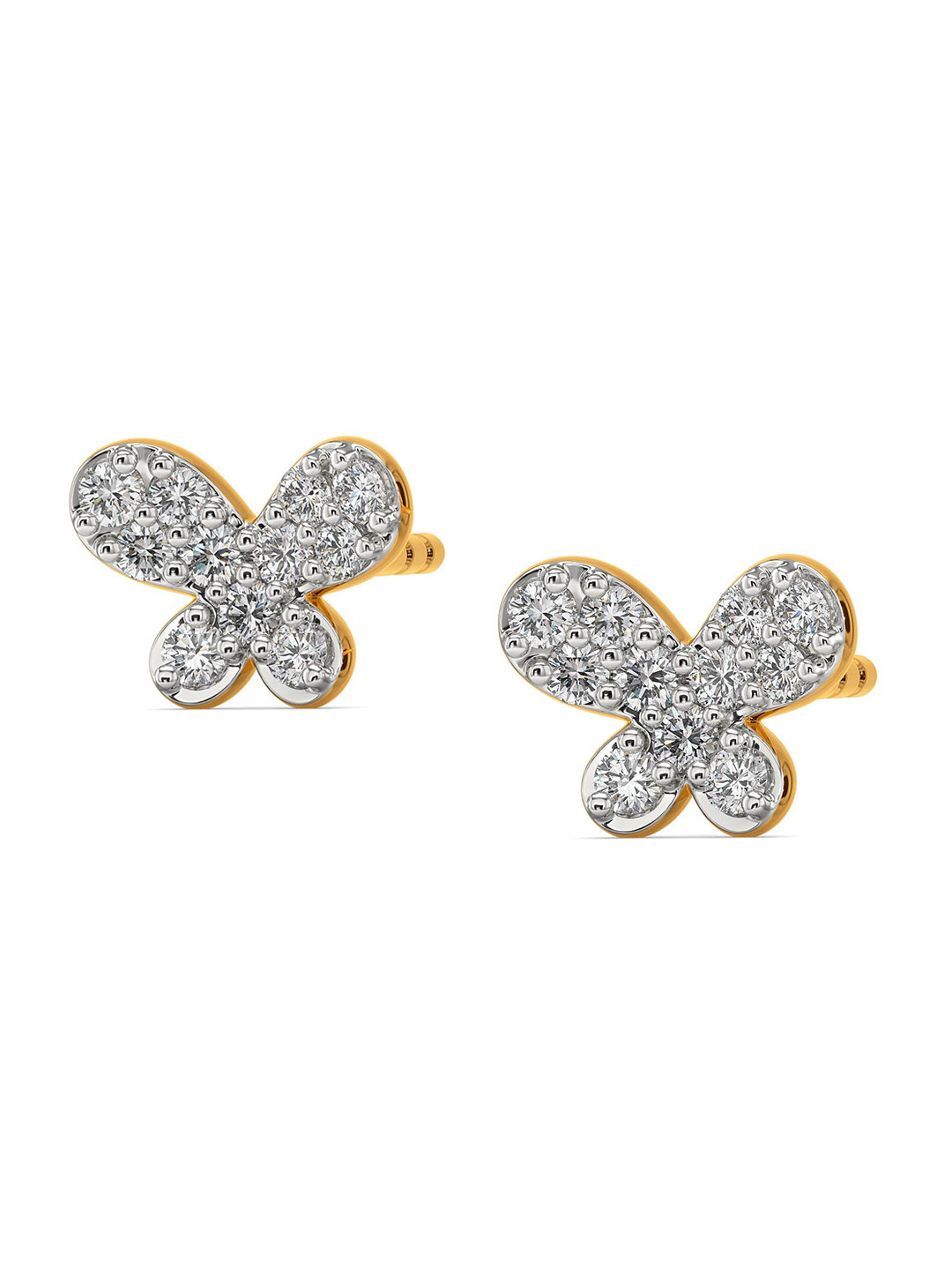

MELORRA Butterfly Binds Diamond-Studded Rhodium-Plated 18KT Gold Stud Earrings-1.86gm
