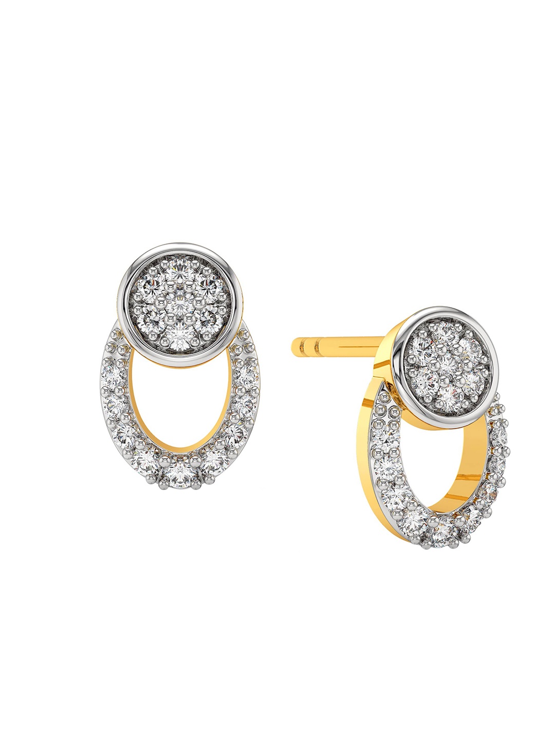 

MELORRA Lateral Layers Diamond-Studded Rhodium-Plated 18KT Gold Studs Earrings- 1.87gm