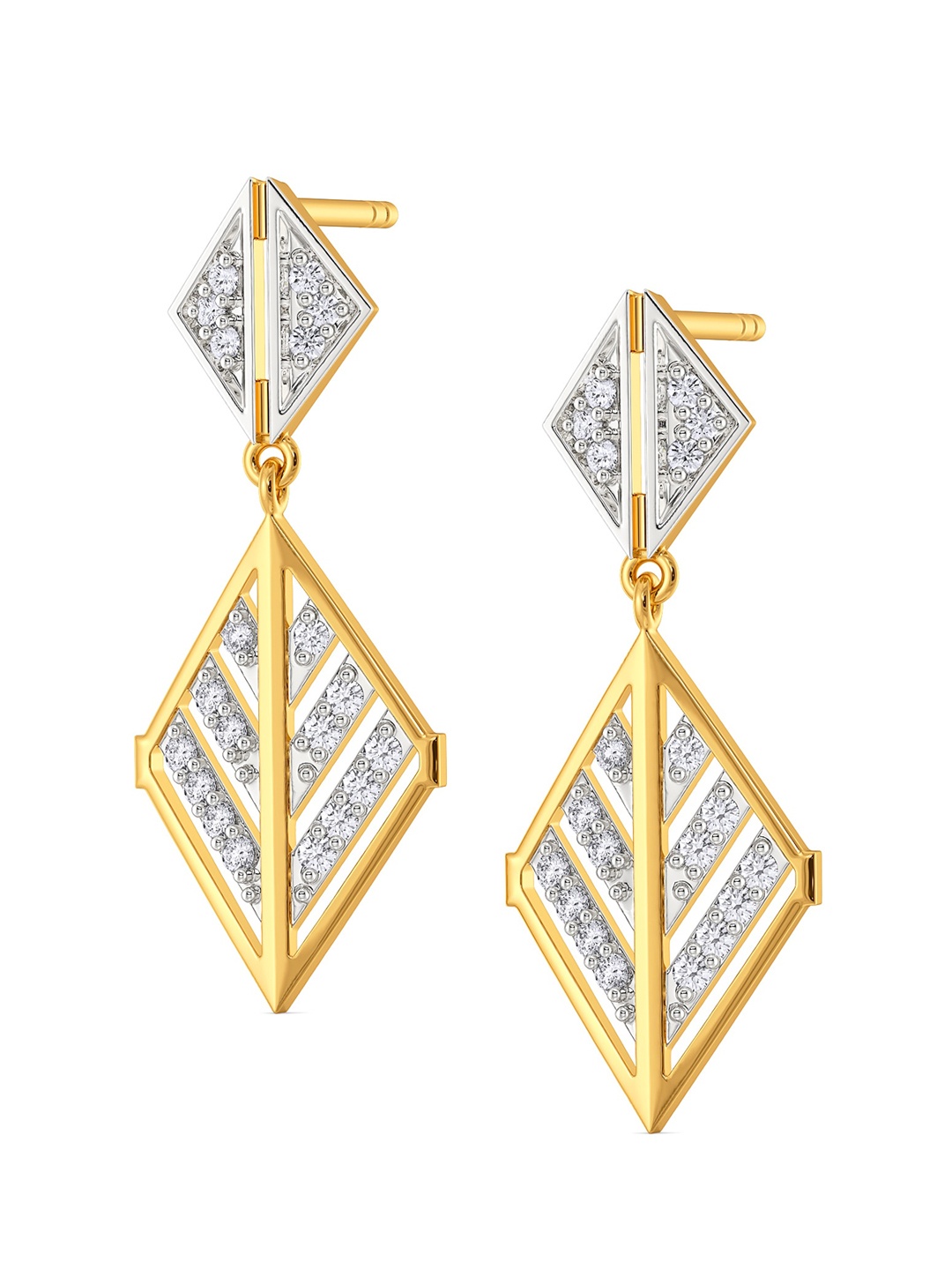 

MELORRA Gallic Glory Rhodium-Plated 18KT Gold Diamond Dangle Earrings-3.38gm