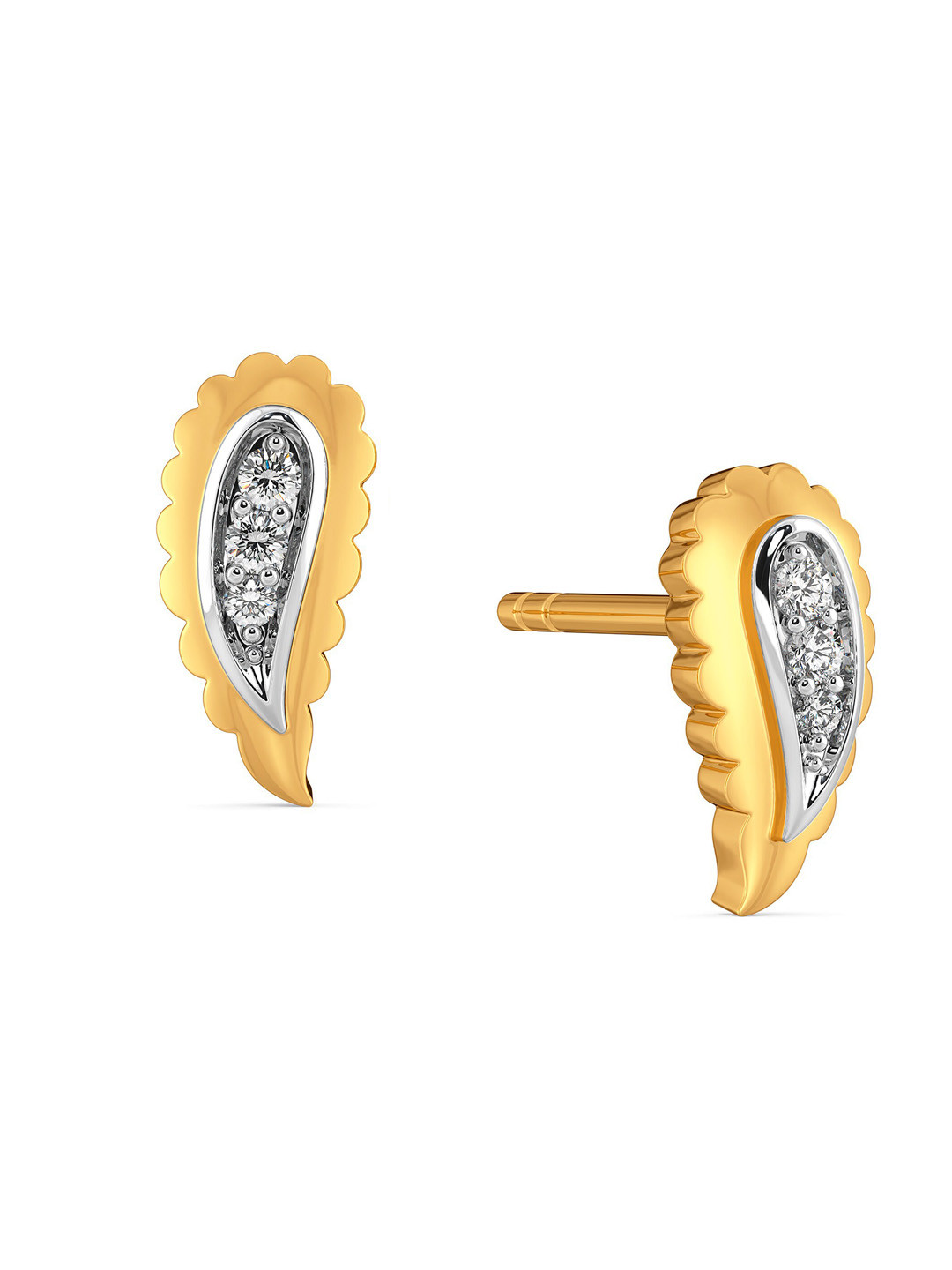 

MELORRA Buta Bends Rhodium-Plated 18KT Gold Diamond Stud Earrings-2.09gm