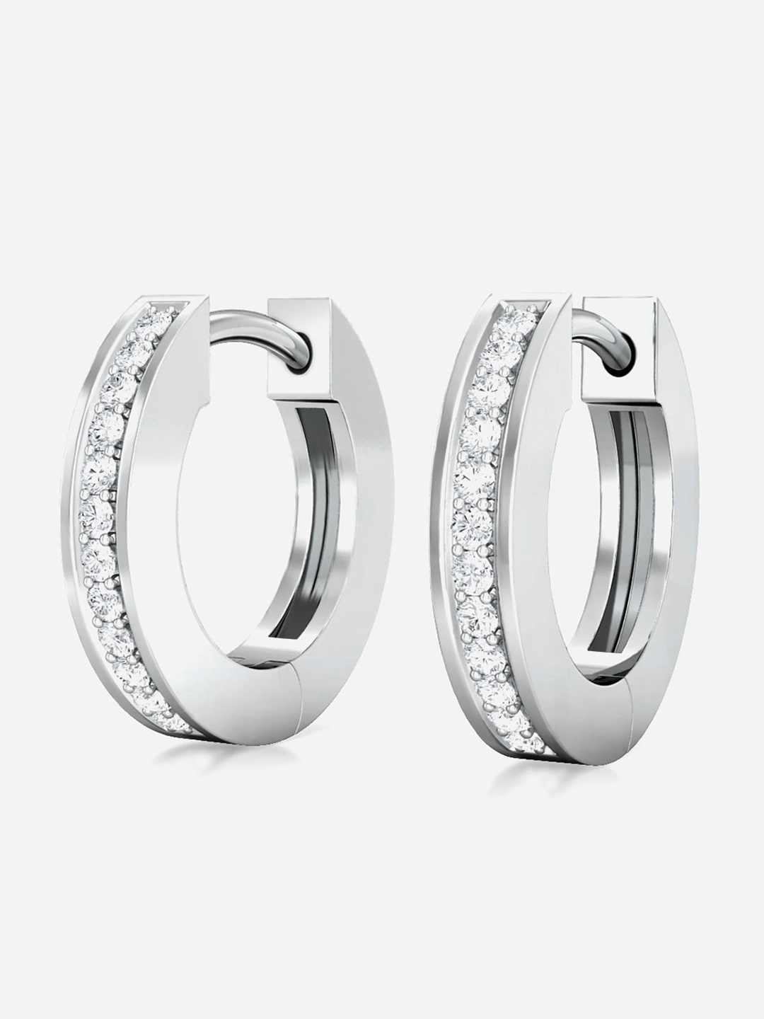 

MELORRA Fine Line Diamond-Studded 18KT White Gold Hoop Earrings- 3.28 gm, Metallic