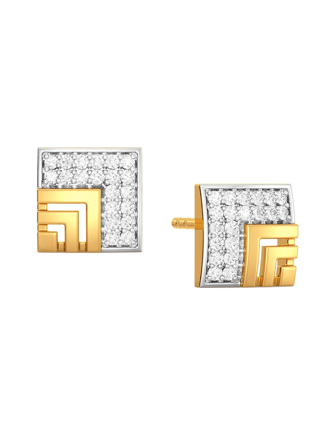 

MELORRA Pair the Square Diamond-Studded Rhodium-Plated 18KT Gold Stud Earrings-2.42gm