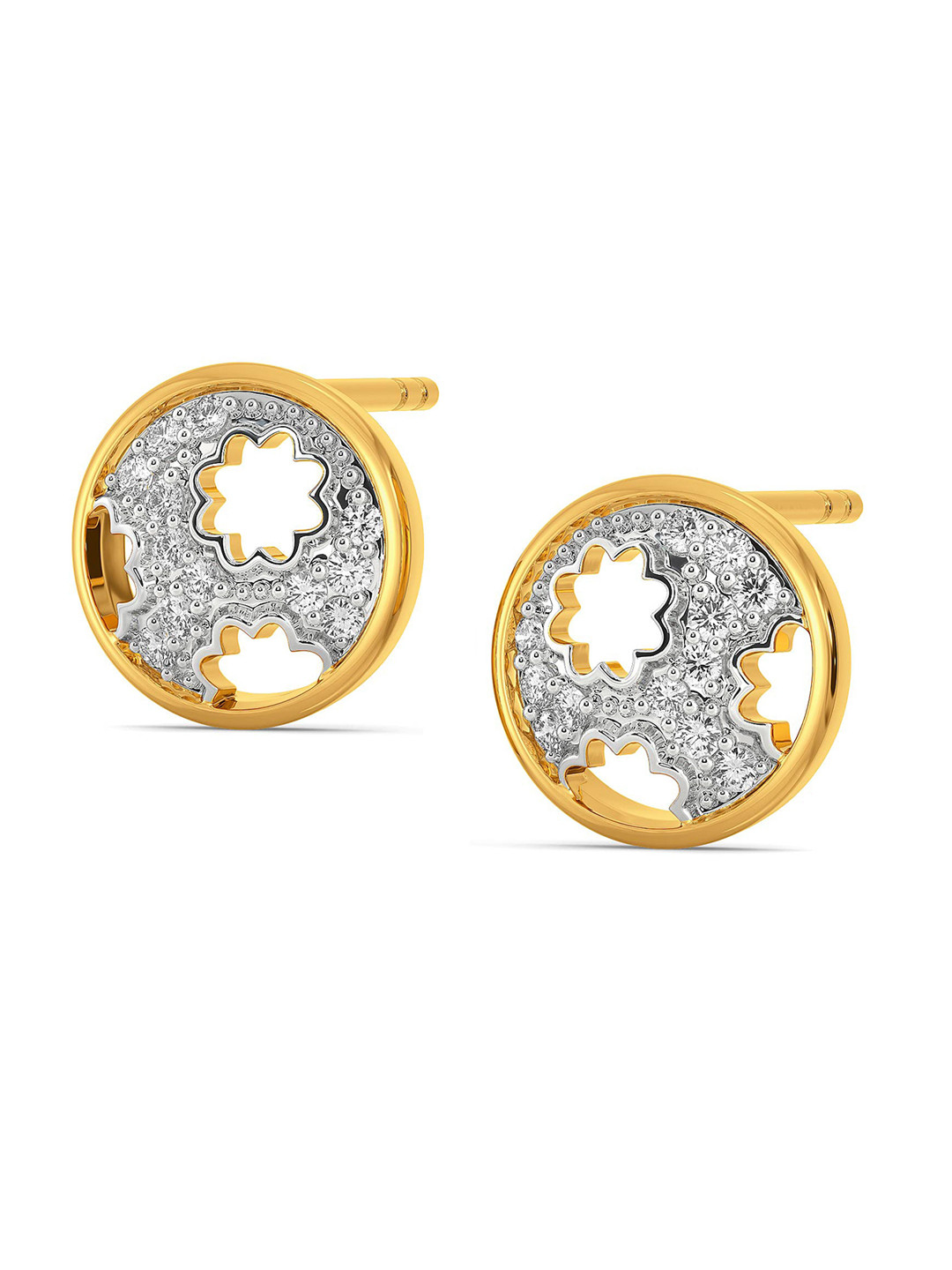 

MELORRA Grace A Lace Rhodium-Plated Diamond-Studded 18KT Gold Stud Earrings 2.3 gm