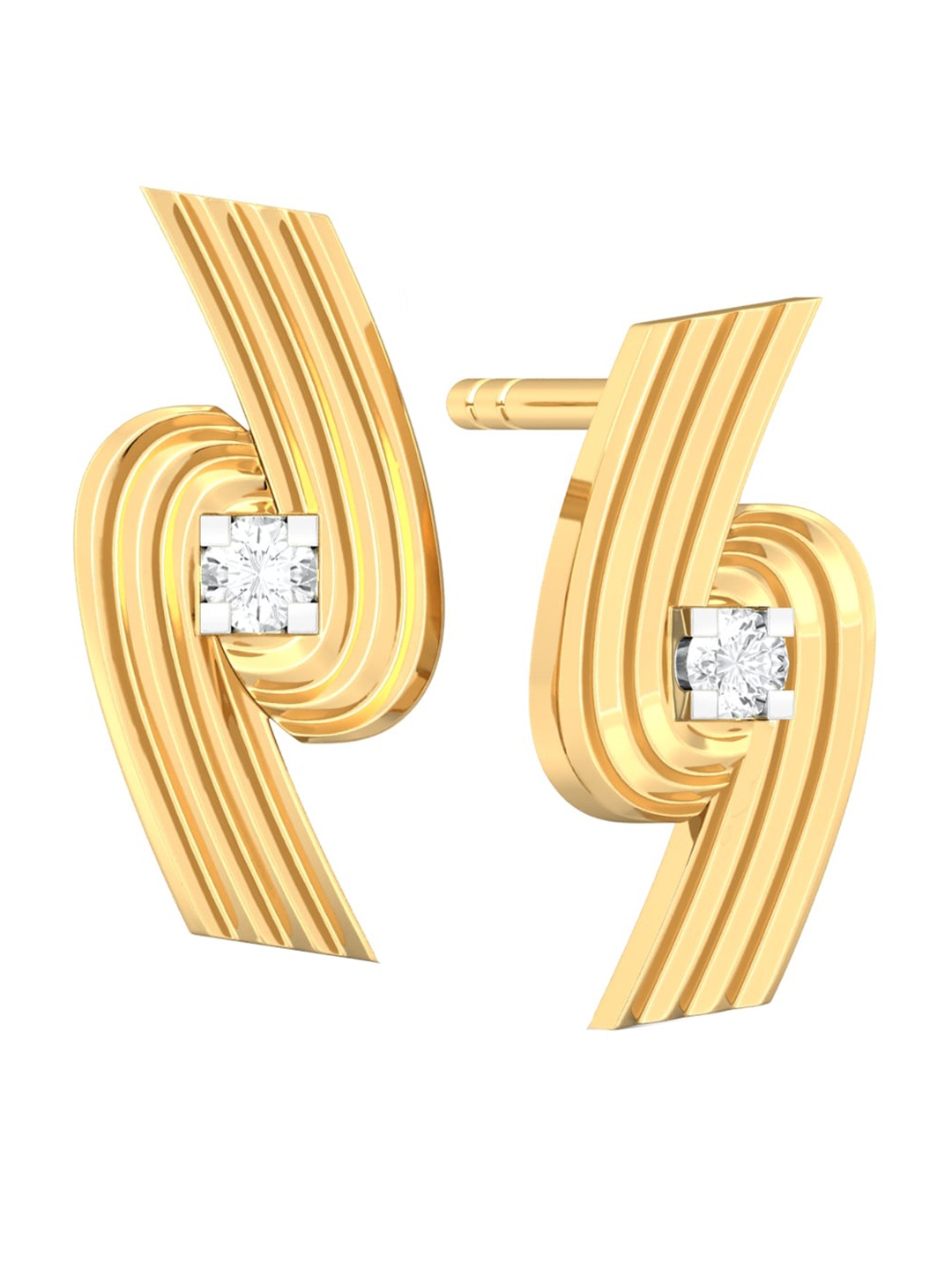 

MELORRA 18KT Gold Spiral Star Diamond-Studded Stud Earrings-3.36gm
