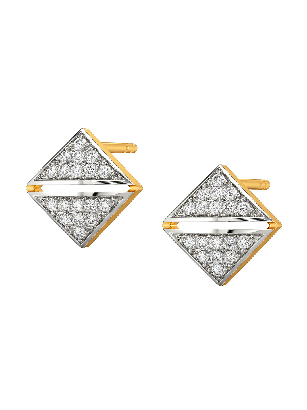 

MELORRA Formal Finds Diamond-Studded Rhodium-Plated 18KT Gold Stud Earrings-1.93gm