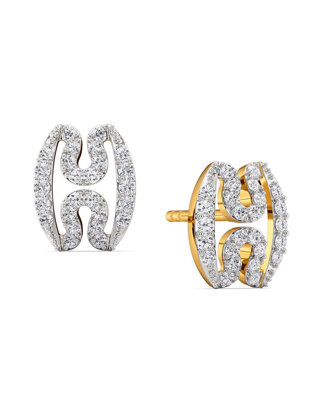 

MELORRA Knit Quilt Diamond-Studded Rhodium-Plated 18KT Gold Studs Earrings-2.11 gm
