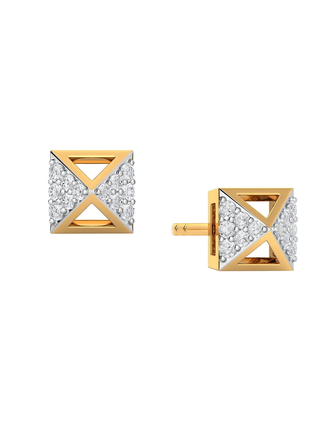 

MELORRA Quad Goals Rhodium-Plated Diamond- Studded 18KT Gold Stud Earrings- 2.08gm