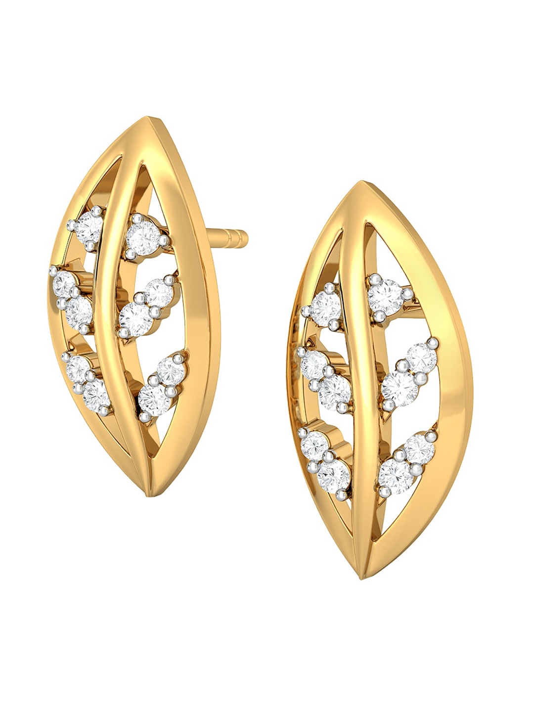 

MELORRA Leaf in Chief Rhodium-Plated 18KT Gold Diamond Stud Earrings-2.77gm