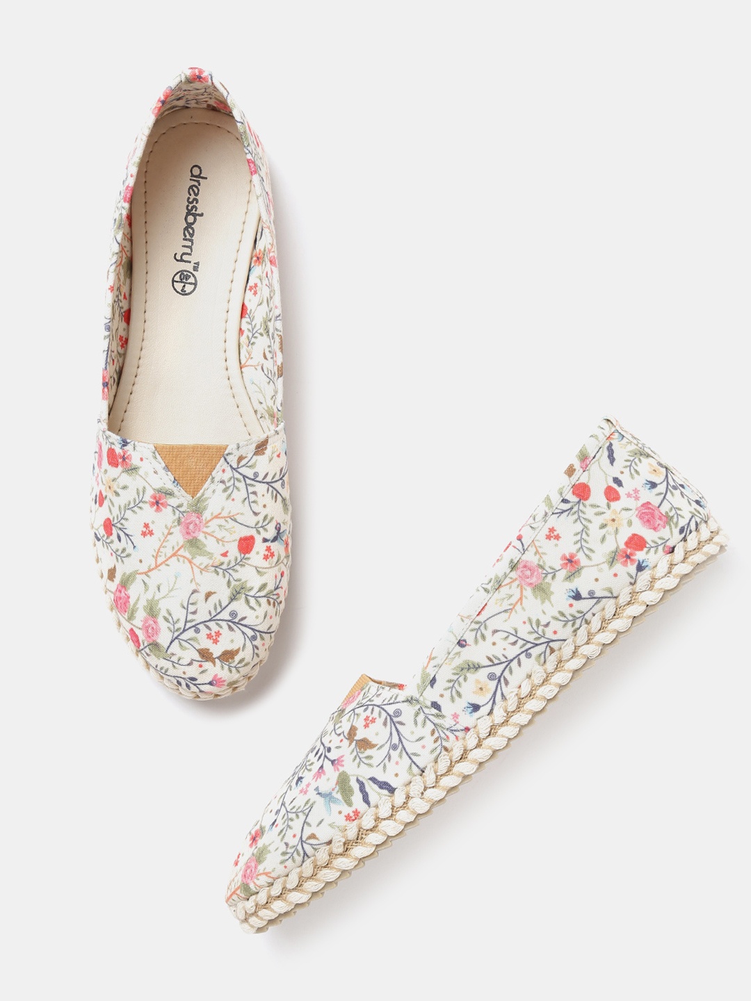 

DressBerry Women Off-White Floral Print Espadrilles