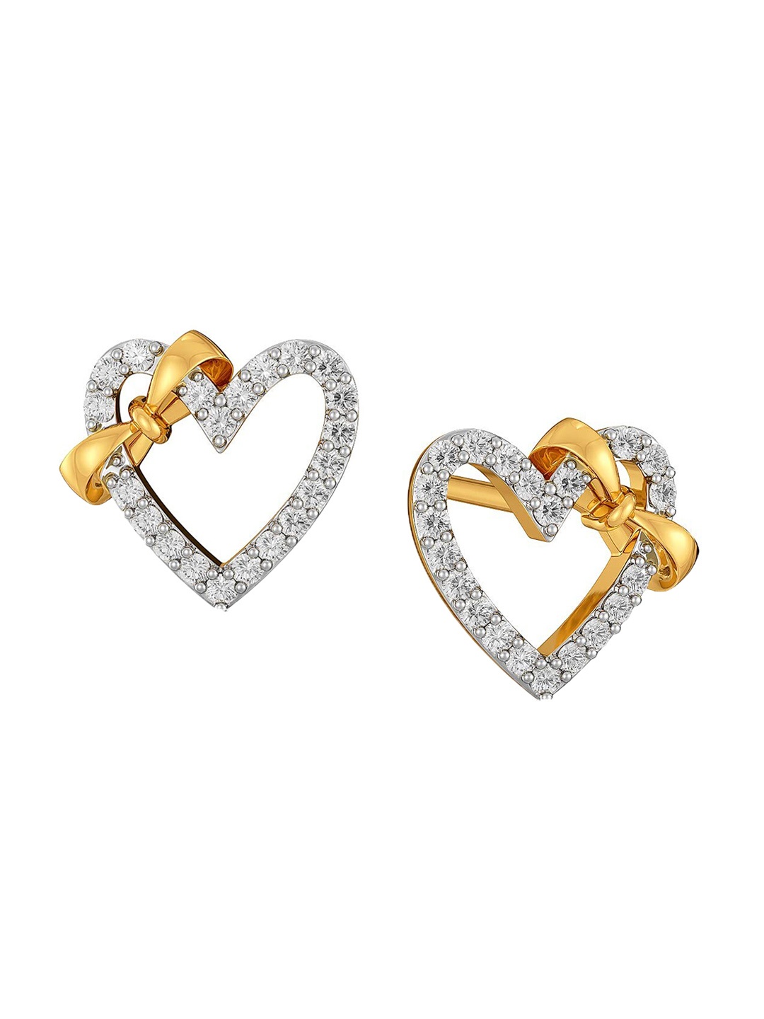 

MELORRA Doting Bows Diamond-Studded Rhodium-Plated 18KT Gold Studs Earrings- 2.59 gm