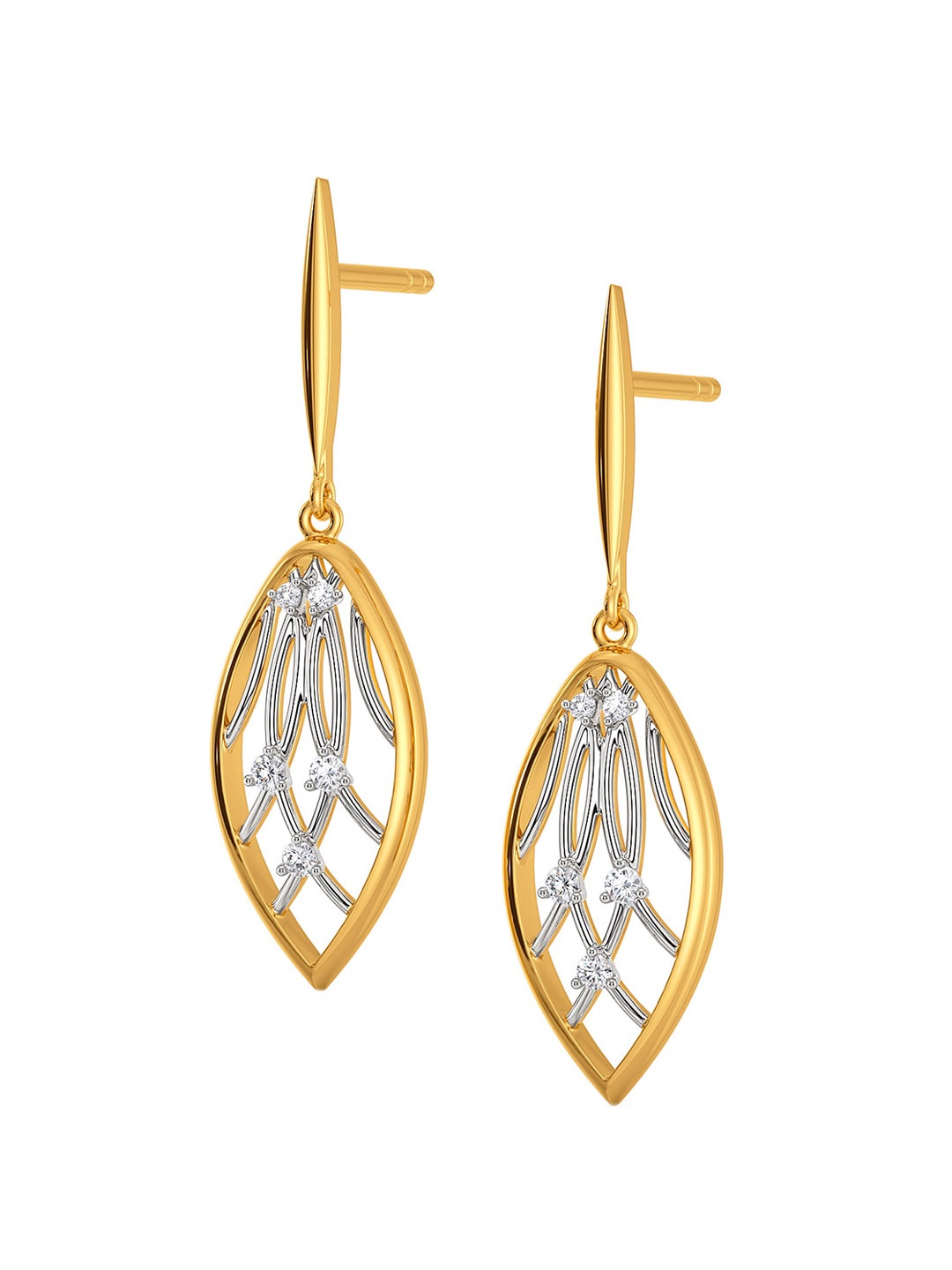 

MELORRA Knit N Tidy Rhodium-Plated Diamond Studded 18KT Gold Drop Earrings -2.96gm