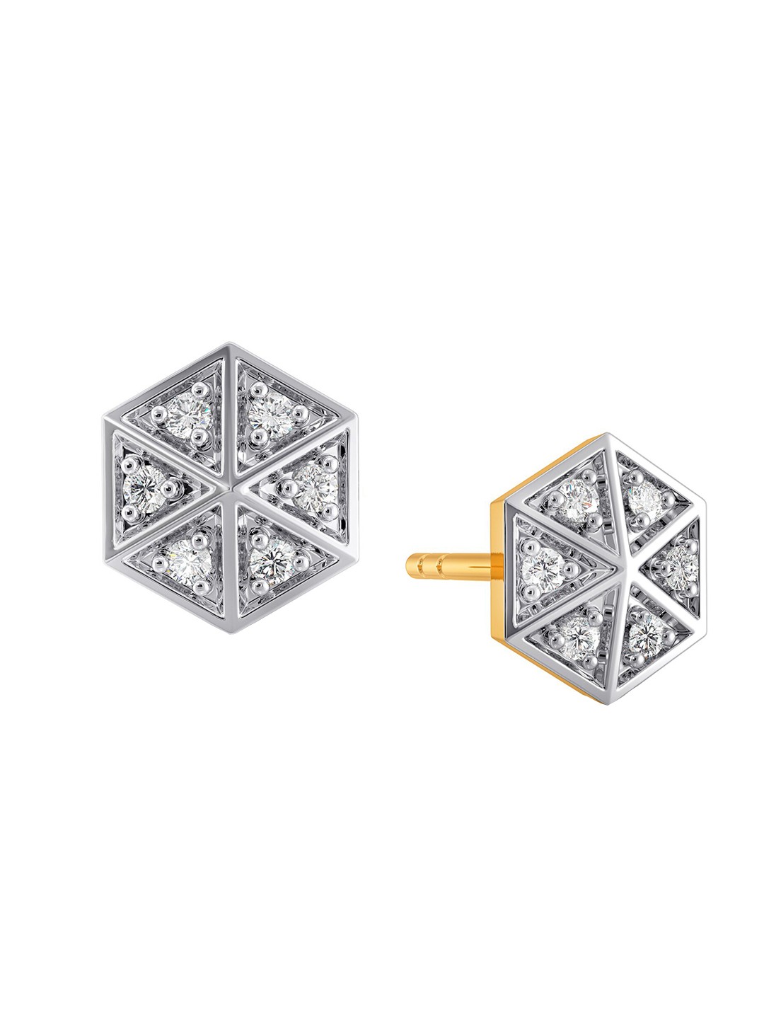 

MELORRA 18KT Gold Go Gingham Diamond-Studded Stud Earrings- 1.55 g
