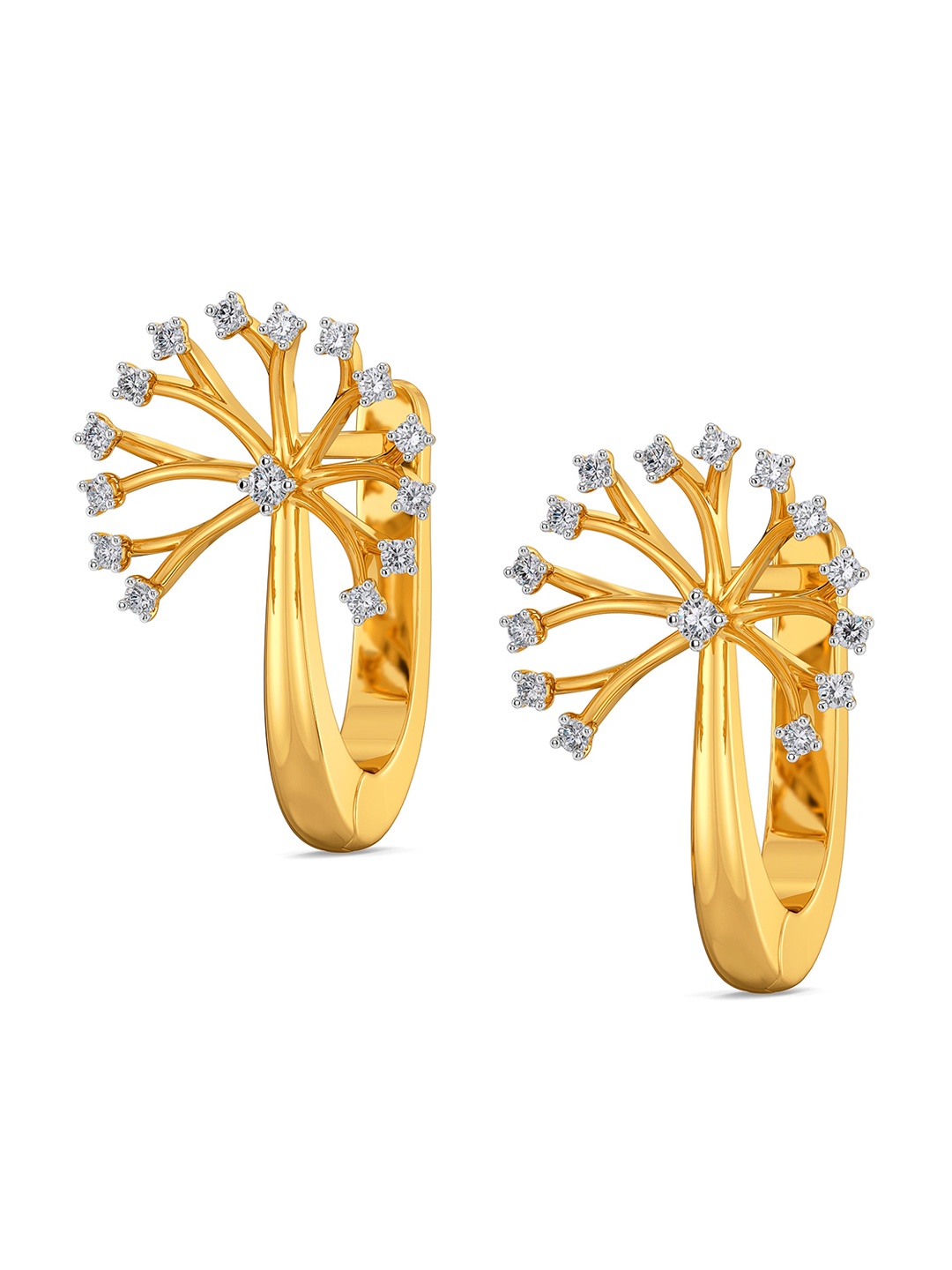 

MELORRA Dandelion Dates Rhodium-Plated Diamond- Studded 18KT Gold Stud Earrings - 3.69 gm