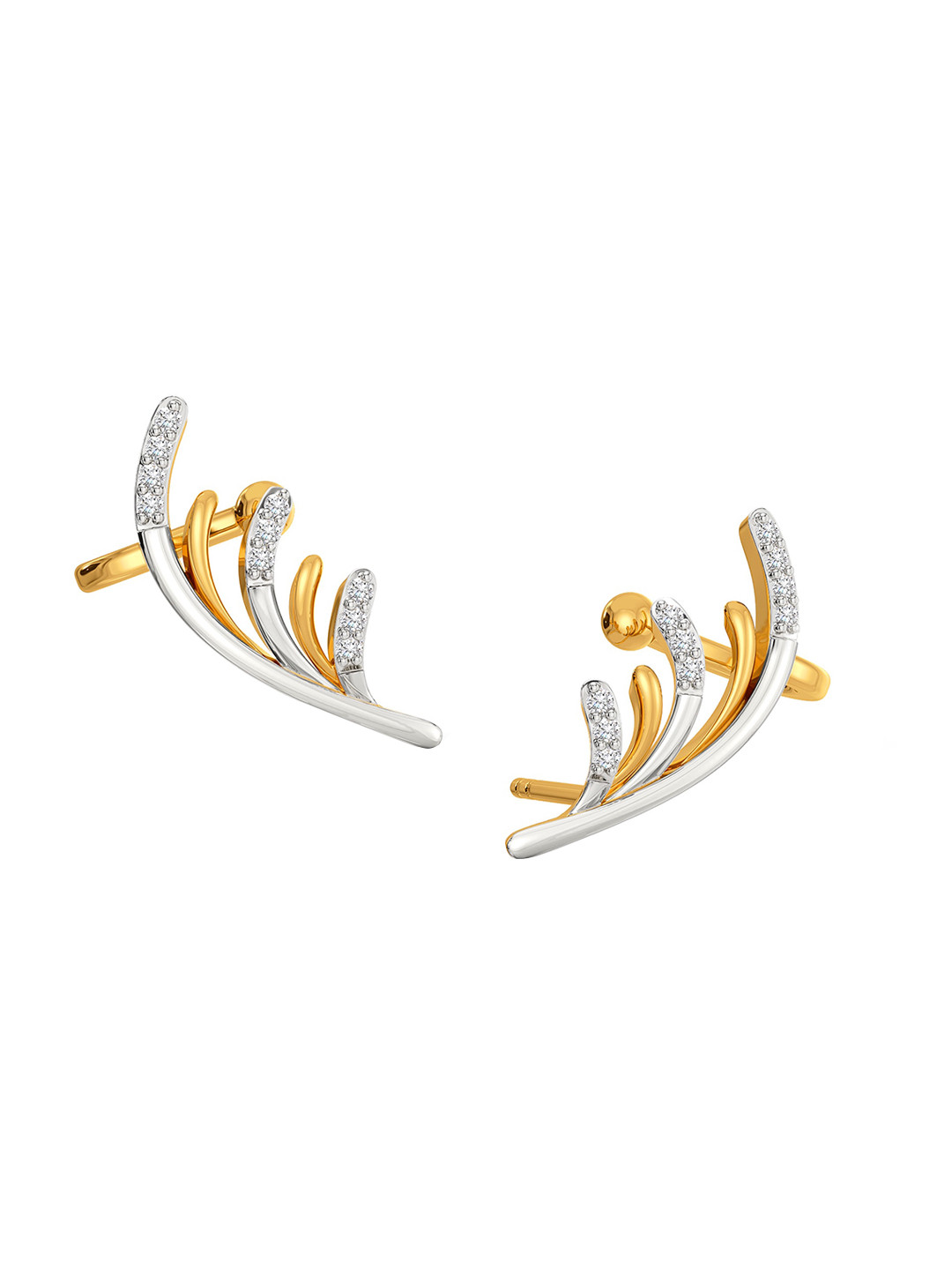 

MELORRA Into The Wild Diamond-Studded Rhodium-Plated 18KT Gold Stud Earrings-2.9gm