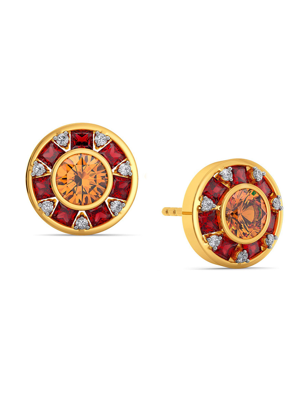 

MELORRA Retro Repeat Rhodium-Plated 18KT Gold Diamond Stud Earrings-3.75gm