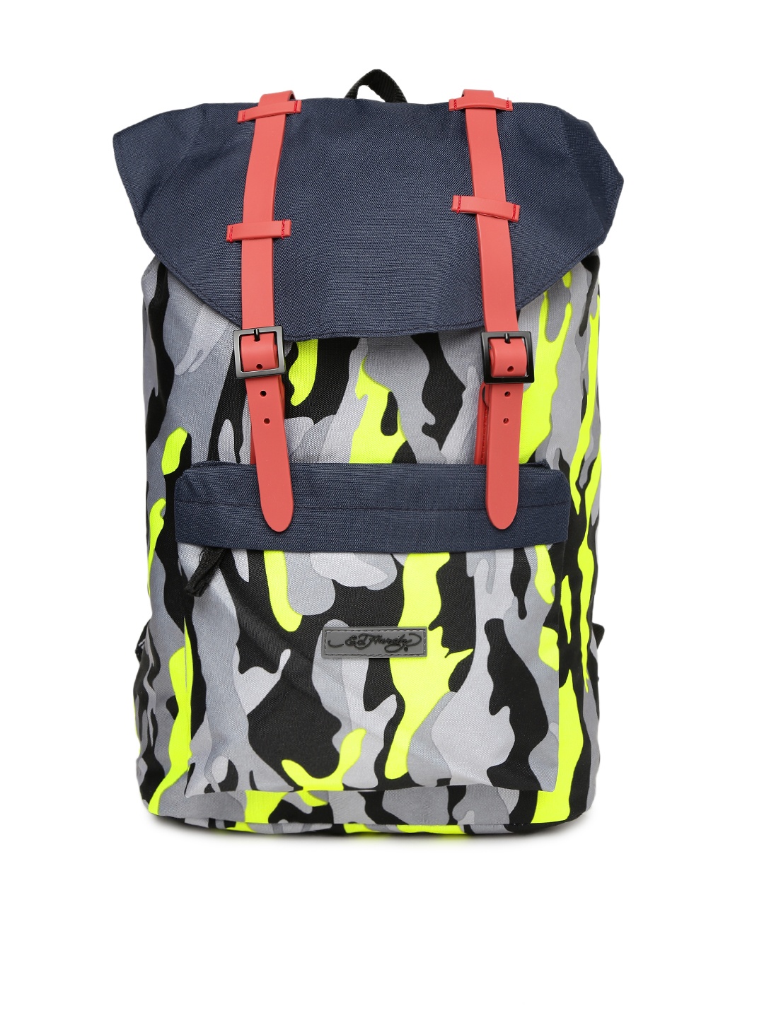 

Ed Hardy Men Grey & Fluorescent Green Graphic Backpack