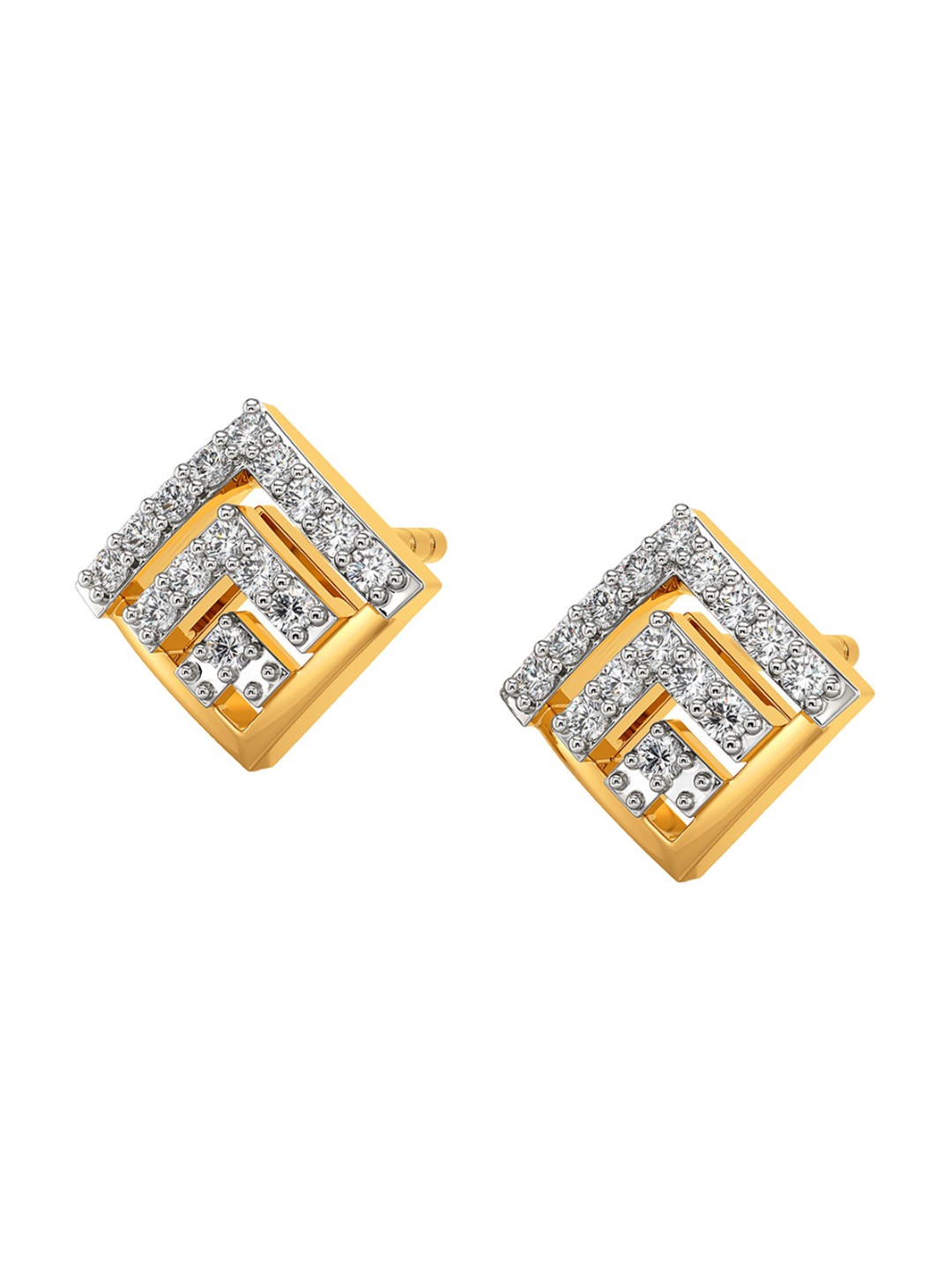 

MELORRA Suit Reboot Rhodium-Plated 18KT Gold Diamond Stud Earrings-2.14gm