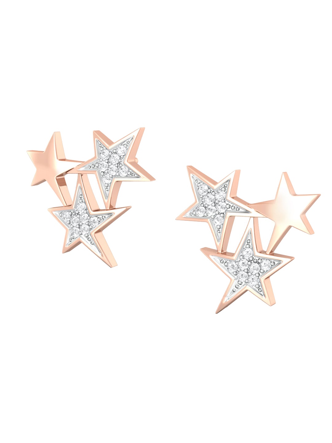 

MELORRA Twinkles Diamond-Studded Rhodium-Plated 18KT Rose Gold Stud Earrings-3.4gm