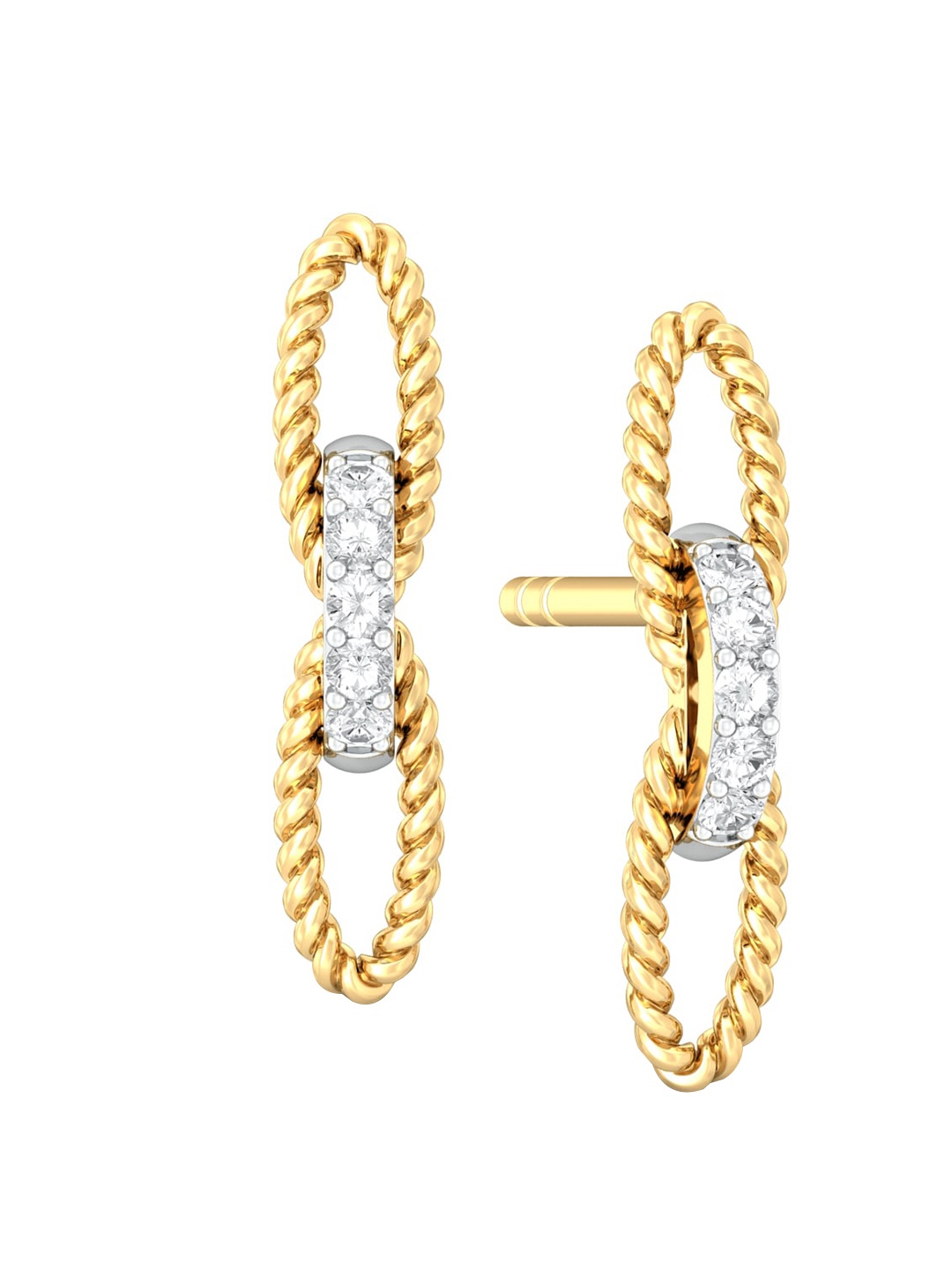 

Melorra Twist of Fate Diamond-Studded Rhodium-Plated 18KT Gold Drop Earrings-1.64gm