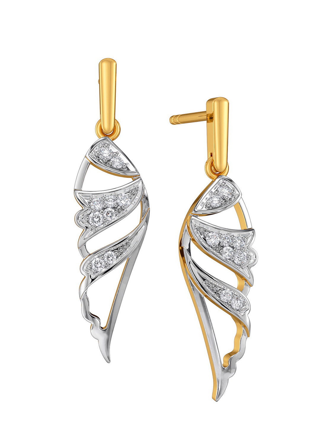 

MELORRA Bold N Brave Diamond-Studded Rhodium-Plated 18KT Gold Drop Earrings- 3.26 gm