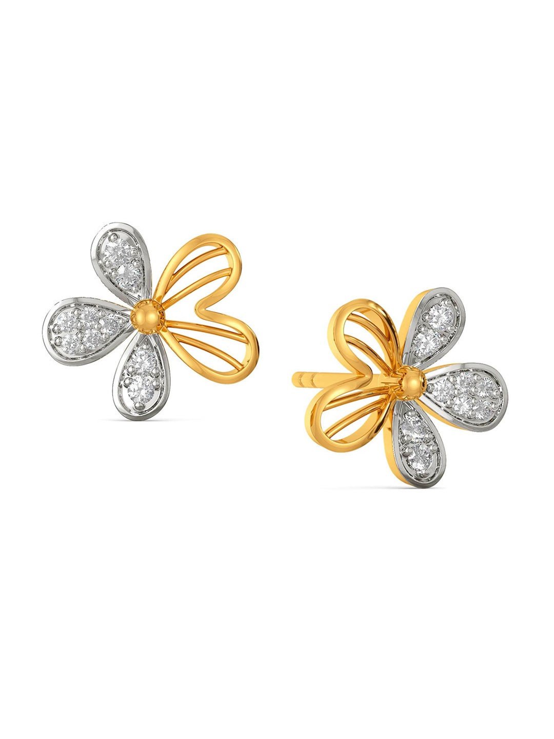 

MELORRA Fab & Floral Diamond-Studded Rhodium-Plated 18KT Gold Stud Earrings-2.33gm
