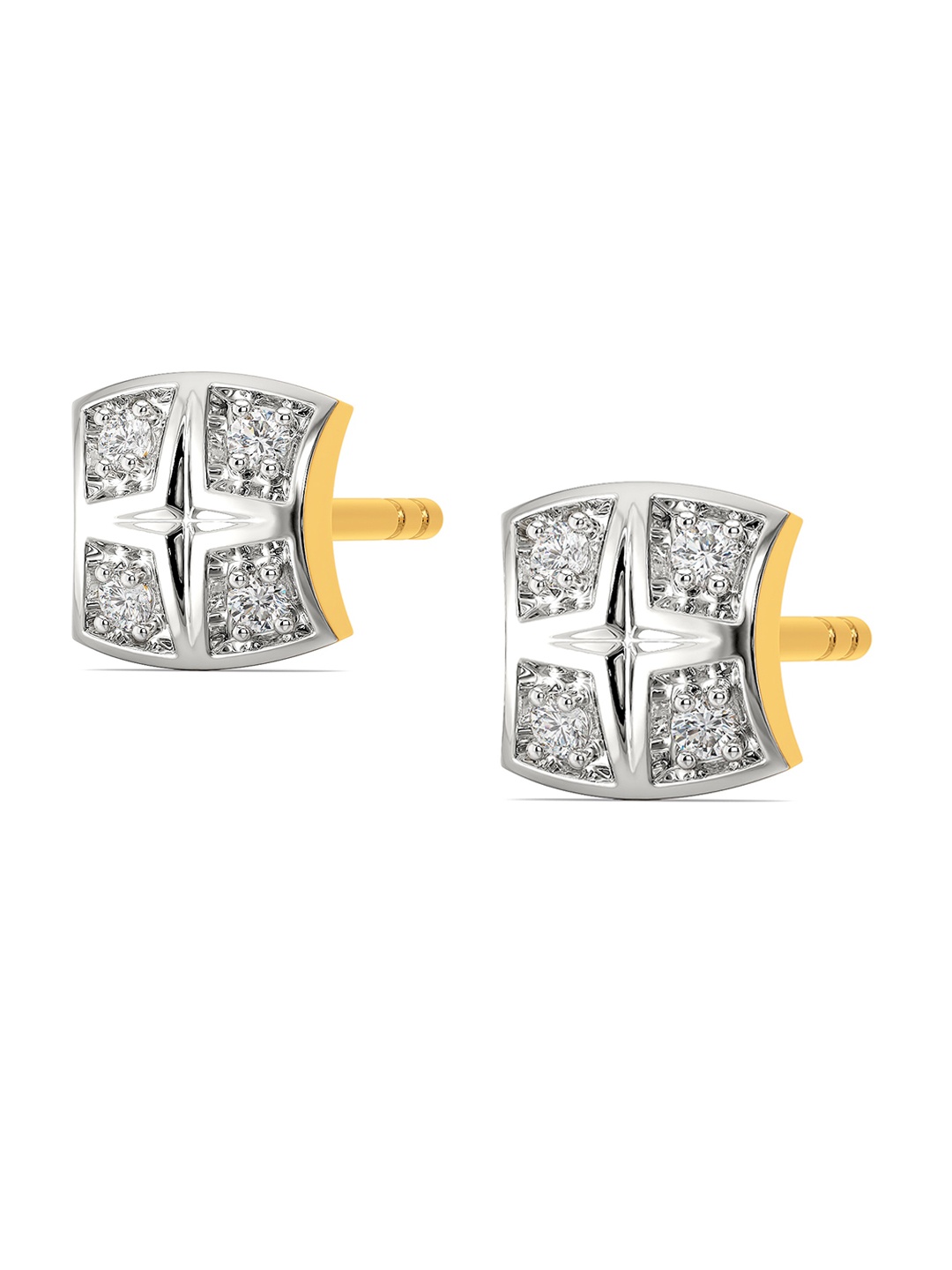 

MELORRA Plaids Up Beat Diamond-Studded Rhodium-Plated 18KT Gold Studs Earrings- 1.58 gm