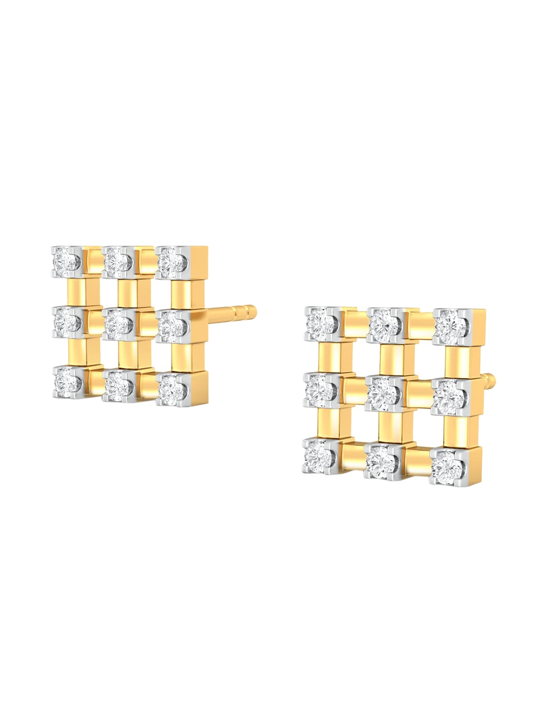 

MELORRA Checkered Bling 18KT Gold Diamond Stud Earrings-2.73gm