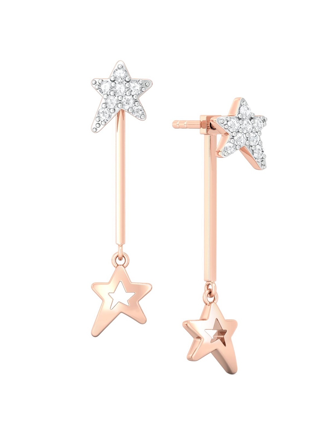 

MELORRA Summer Stars Diamond-Studded 18KT Rose Gold Drop Earrings- 3.17 gm
